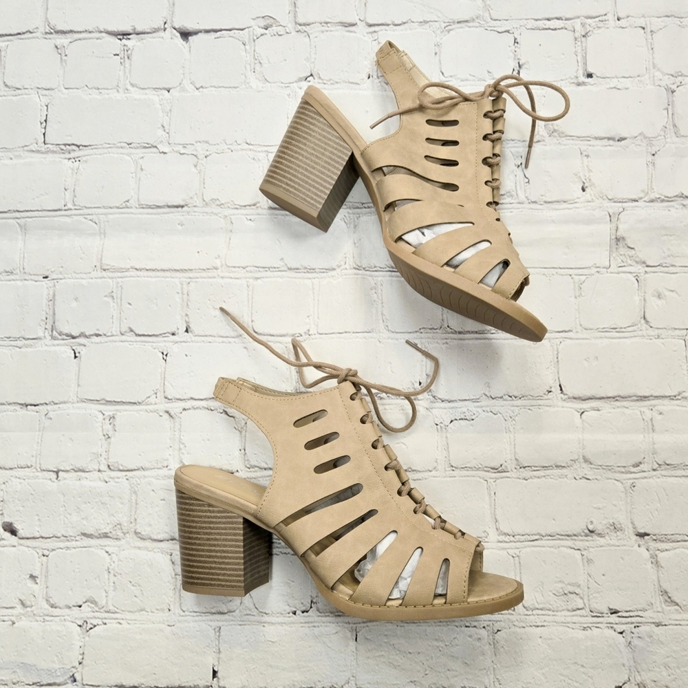 Slingback Lace Up PU Sandal Heels Women's Size 10